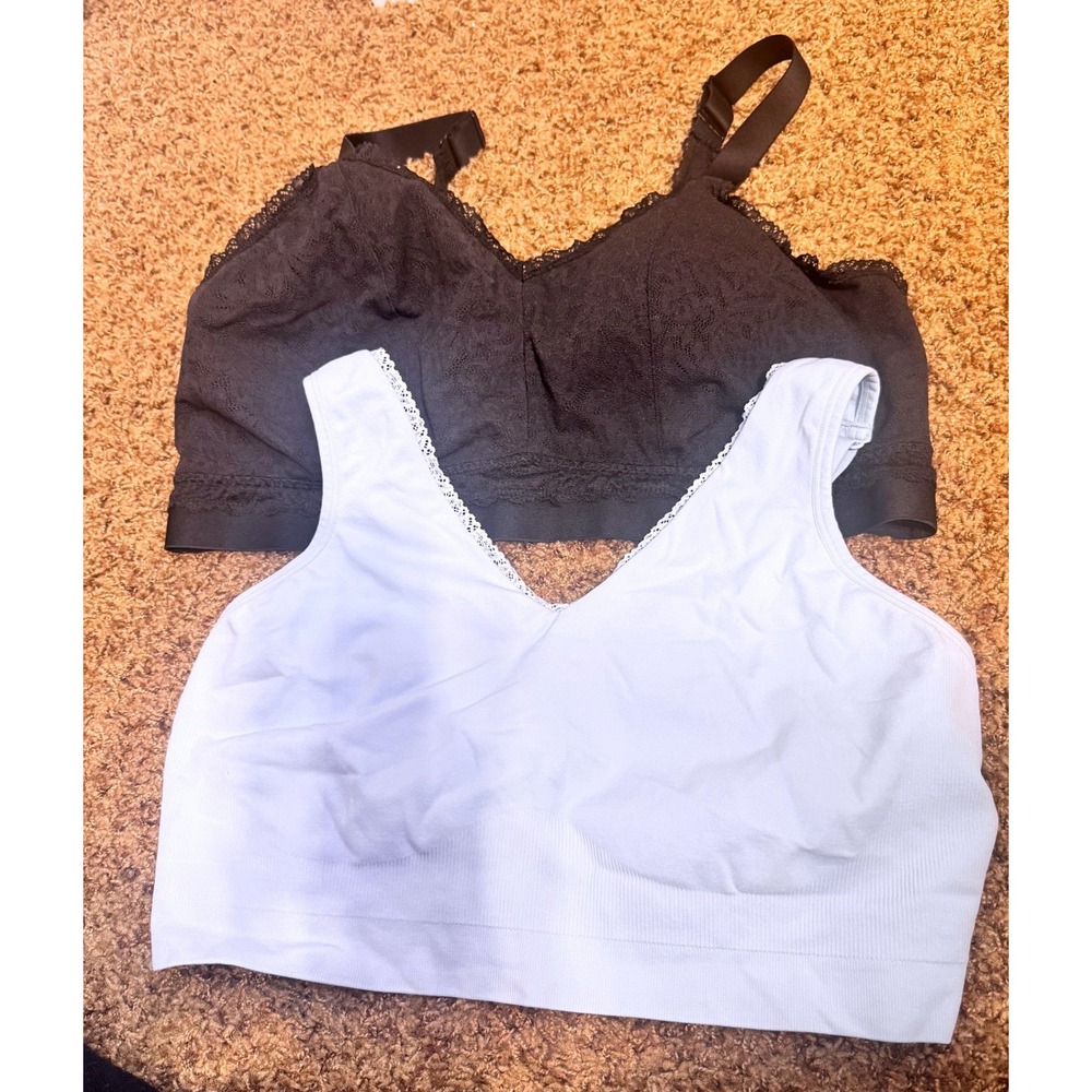 Cacique Lane Bryant Bralette Lot 22/24 Black Lace & Light Blue Seamless Ribbed